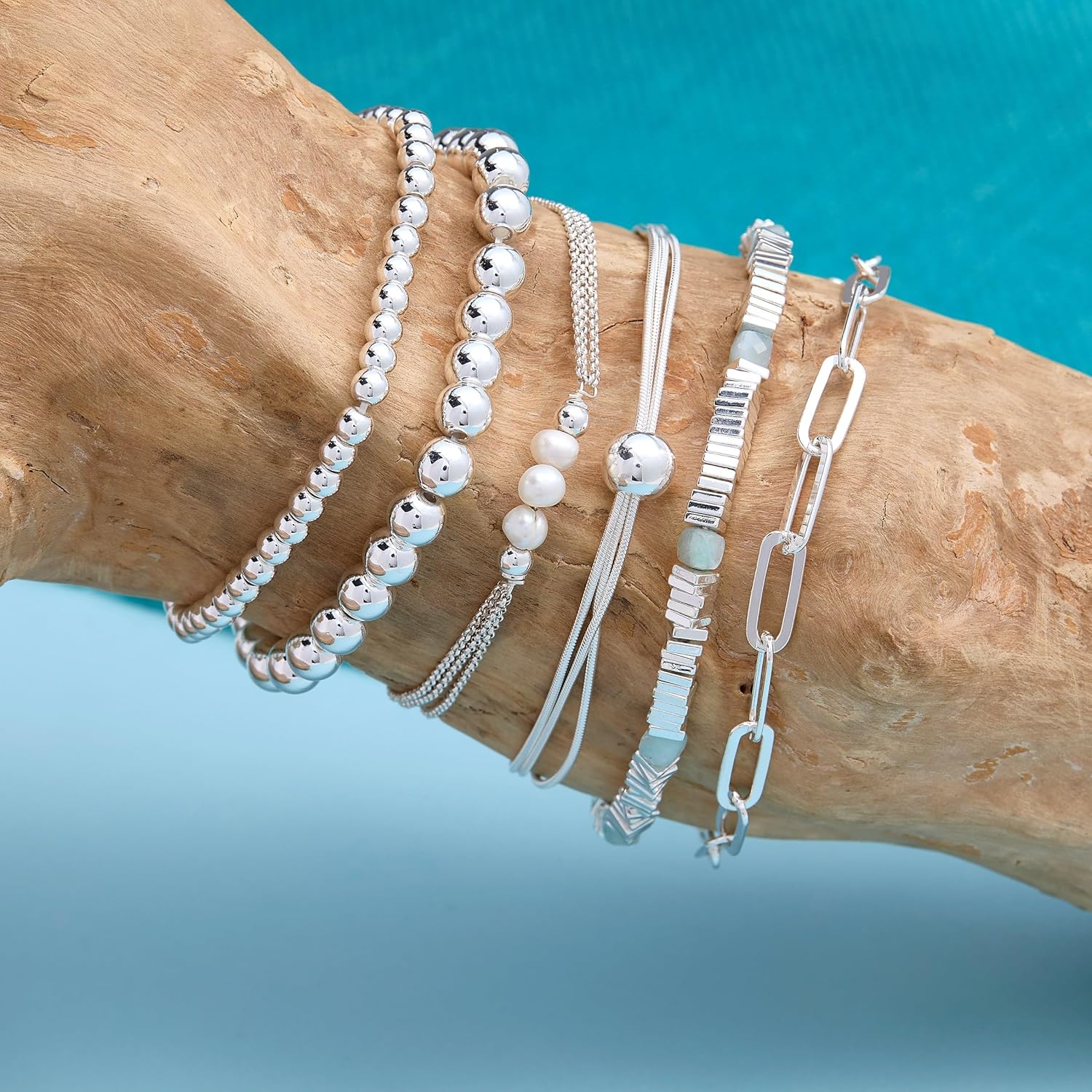 Silpada 'Delightful Moment' Sterling Silver Hematite and Amazonite Bead Bracelet, 7.5" + 1" - Image 7