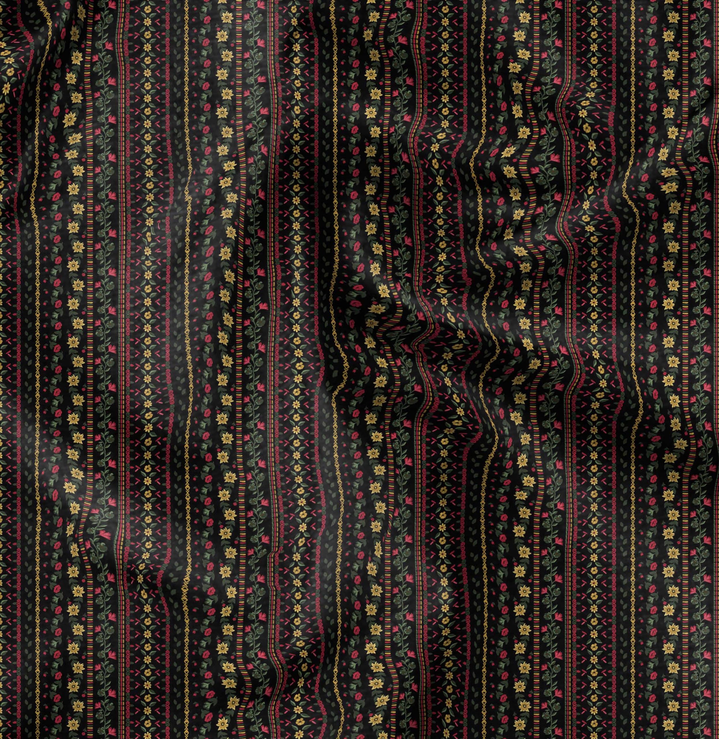 Soimoi Floral Stripe Print - Black, Premium Cotton Cambric Fabric - Medium Weight Material for Quilting, Kurtis, Blouse, Kids Clothing, Tunic, Curtains - 42" Inch Wide, 1 Metre