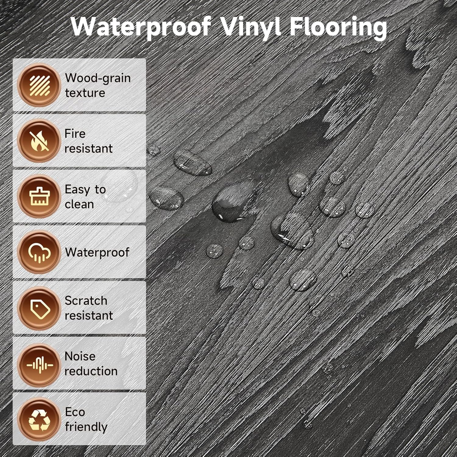 Peel and Stick Vinyl Flooring, INMOZATA 36-Pack 54 Sq.Ft Wood Grain Waterproof Rigid Core Self Adhesive Planks Floor Tiles for Living Room, Bathroom, Kitchen, Bedroom, Office, RV (Dark Gray)