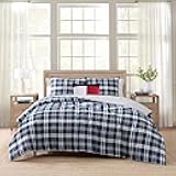 Full/Queen Comforter Set, Cotton Textured Bedding with Matching Shams, Medium Weight Bed Set, Oeko-TEX Certified (Dream Madras Blue)