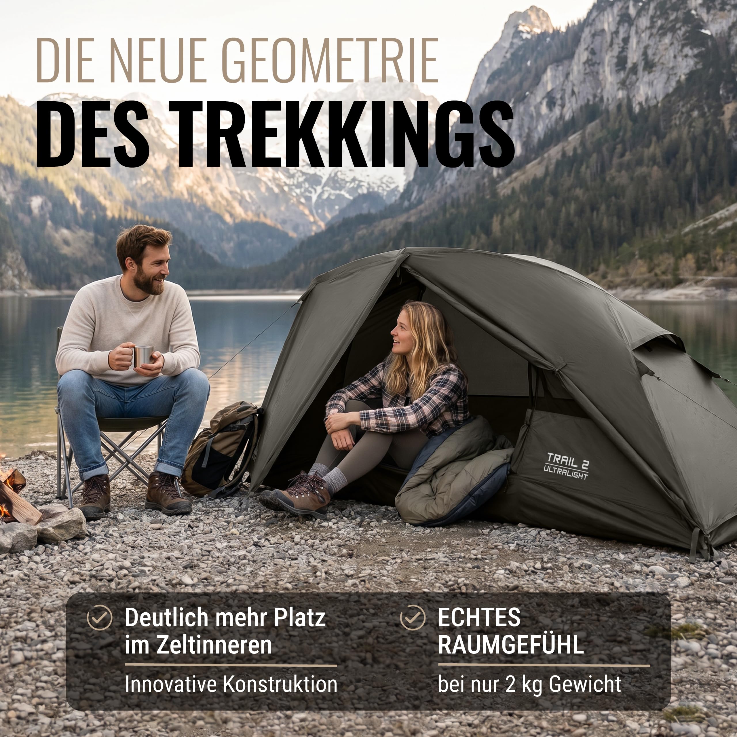 WANDERFALKE® Trail namiot dla 1-2 osób, ultralekki, mały rozmiar po złożeniu, wodoszczelny 4000 mm, lekki namiot dla 1-2 osób, namiot trekkingowy, ultralekki, lekki namiot outdoorowy na kemping
