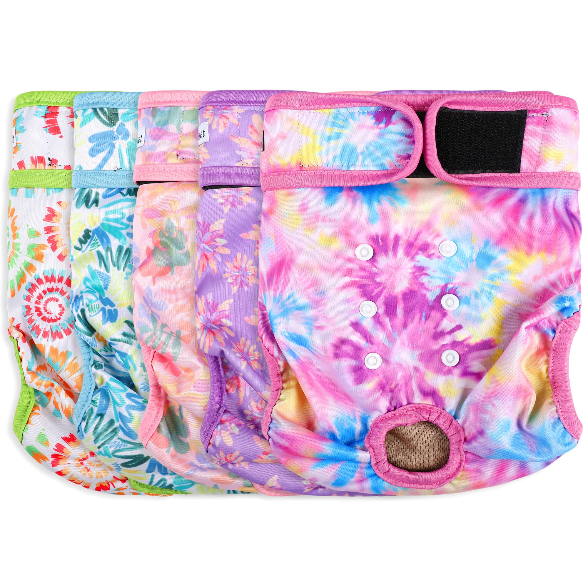 Dog Diapers Female 5pcs,Reusable Dog Doggie Puppy Doggy Diapers Female, Period Panties in Heat, Tiedye, Small