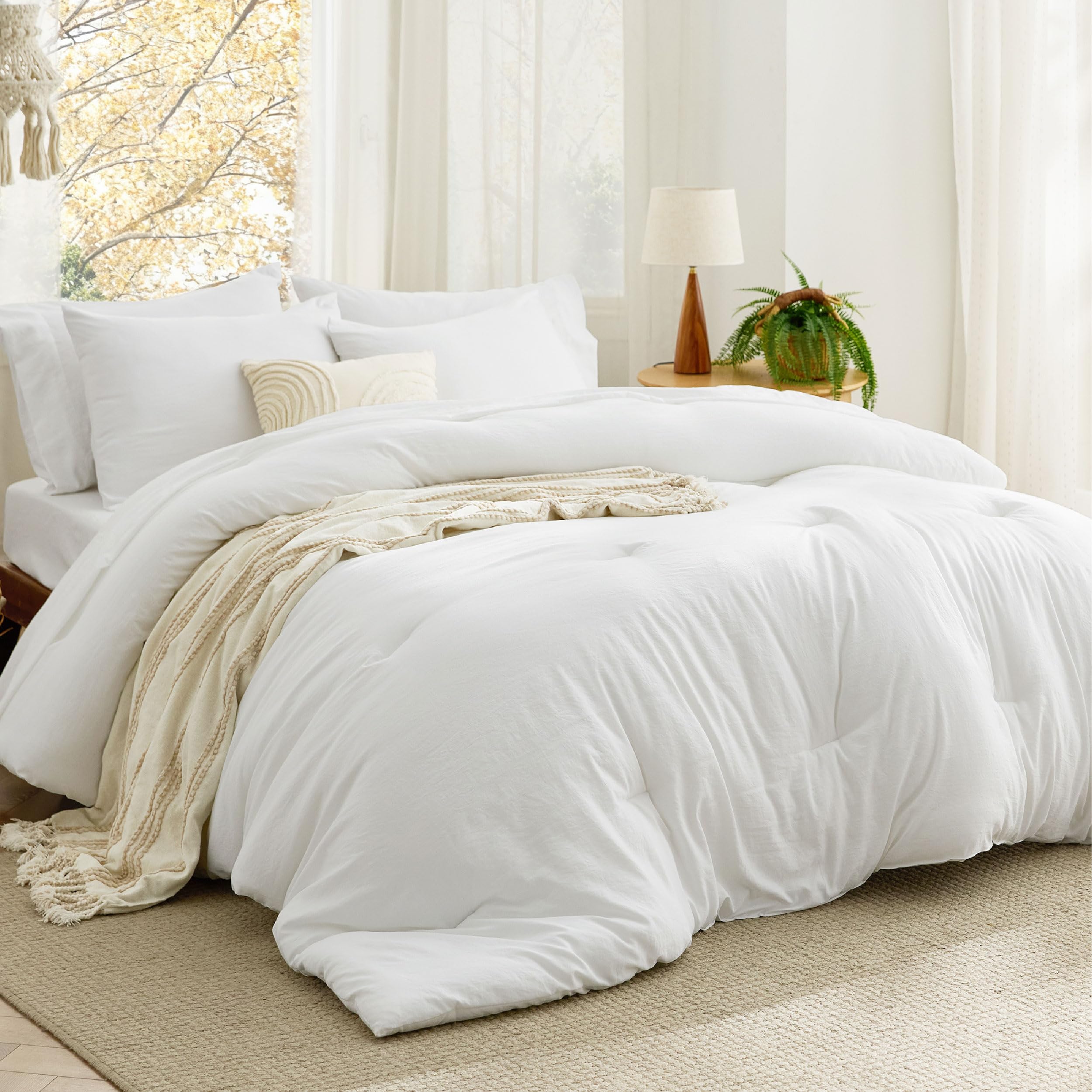 Bedsure Full Bed Comforter Sets White, Soft Prewashed Bedding for All Seasons, 7 Pieces Alternative Bed Set, Breathable Bed in a Bag with Comforters，Sheets, Pillowcases &amp; Shams