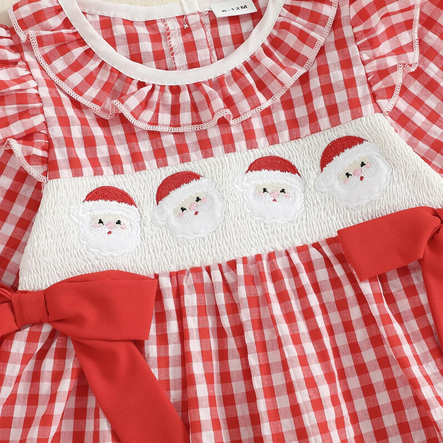Toddler Baby Girl Christmas Dress Long Sleeve Doll Collar Red Plaid Santa Claus Embroidery Fall A Line Dress - Image 5