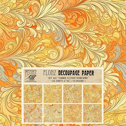 Vista 2 de Decoupage - Paquete de papel (24 hojas de 6 x 6 pulgadas), patrón de flores de neón FLONZ, papel de estilo vintage para decoupage, manualidades