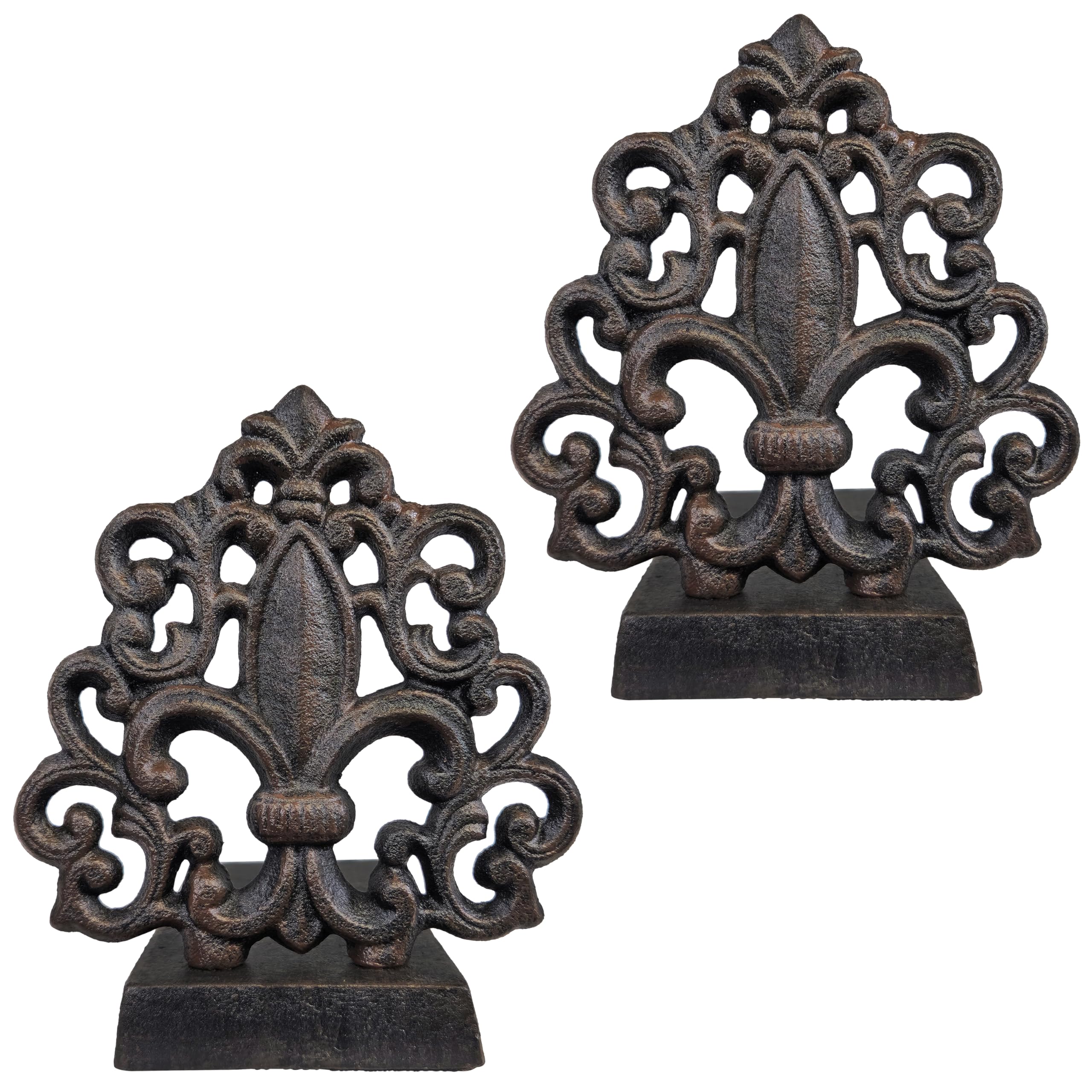 LuLu Decor, Cast Iron Fleur De Lis Door Stop, Door Stopper in Antique Black Finish, Beautiful and Useful Product, Simply Insert Flat Base Underneath