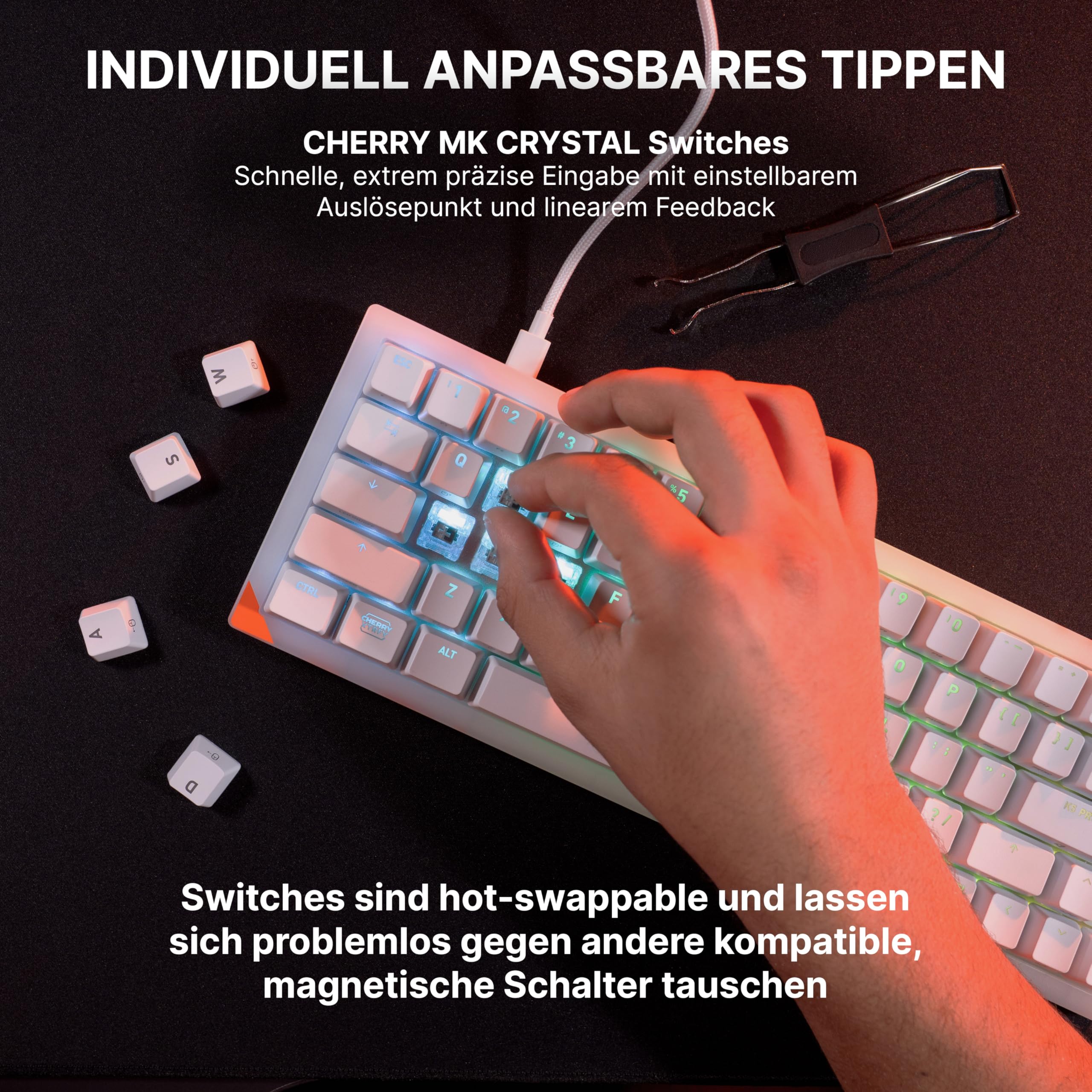 K5 Pro TMR Compact, Gaming-Tastatur, Deutsch QWERTZ, Weiß | Kabelgebunden (USB-A), Magnetische Anpassbare MK CRYSTAL Switches, Hot-Swap, Rapid Trigger, SnapKey, Schalldämpfung, 8000 Hz
