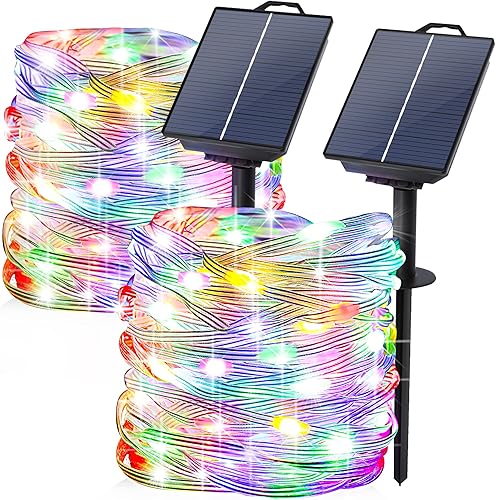 HELLYMOON Guirnalda de luces solares para exteriores paquete de 2 unidades 33 pies 100 luces LED alimentadas por energía solar 8 modos de