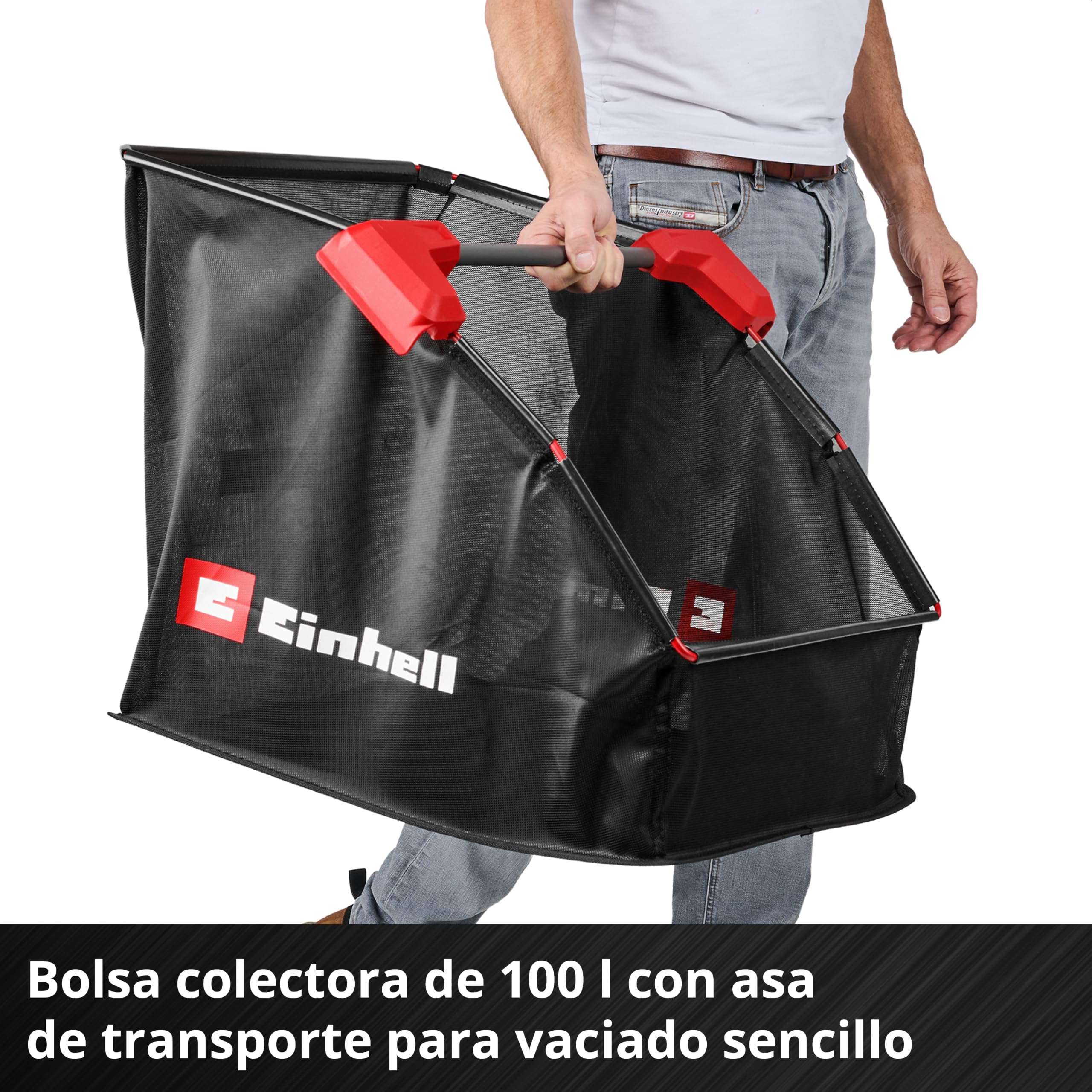 Einhell colector de Hojas y césped con batería GE-GC 18/55 Li E-Solo | PXC | 18 V | ancho de trabajo 55 cm | bolsa 100 l | cepillo rotativo | altura de trabajo ajustable | sin batería