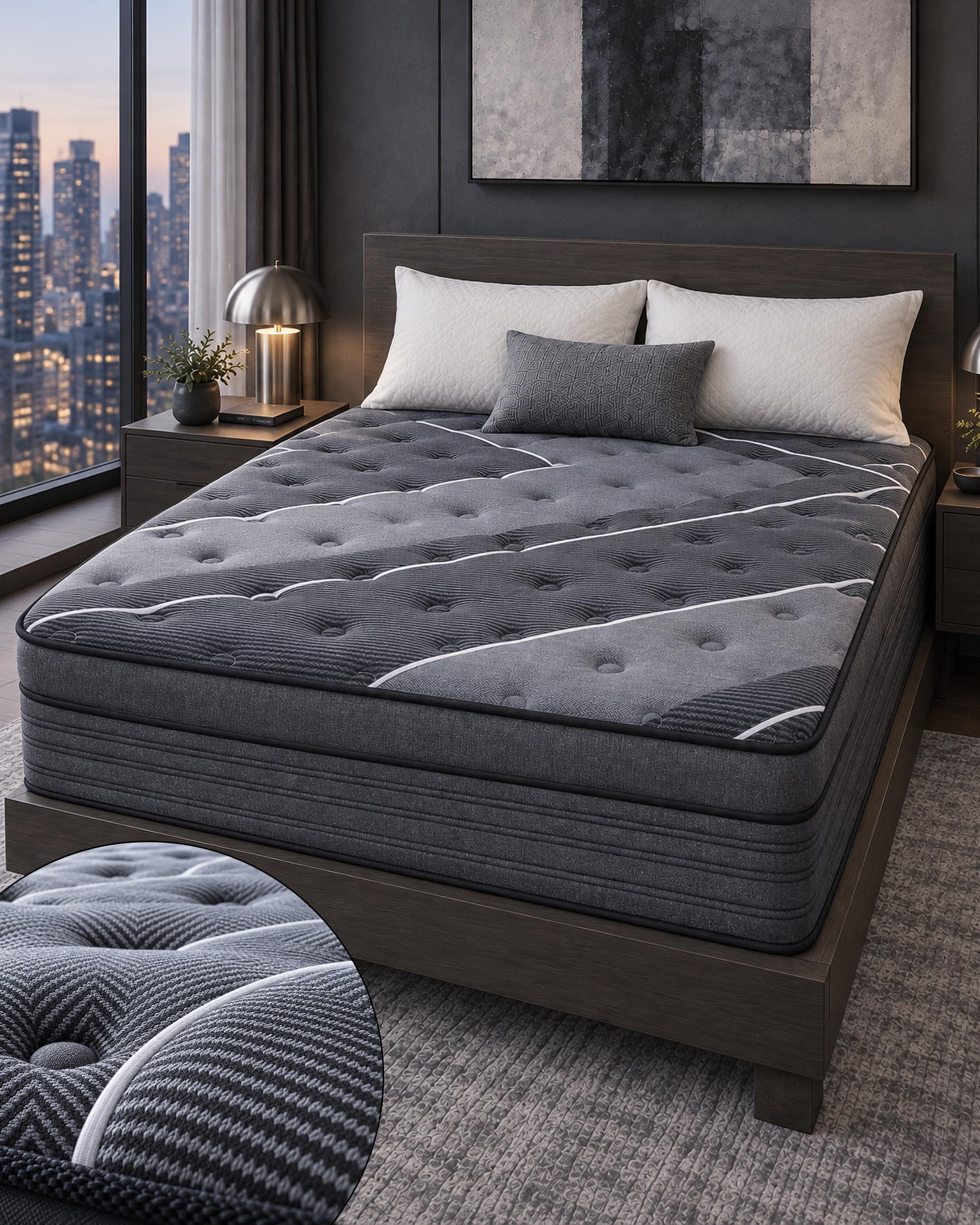 Queen Mattress 12 Inch, Cooling Hybrid Mattress in a Box, Medium Firm | Memory Foam & Pocket Coils, Motion Isolation, Pressure Relief, Cooling Comfort, Edge Support for Couples