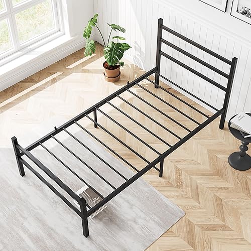 Miniatura 5 de FOUBAM Twin Size Metal Bed Frame Mattress Foundation with Heavy Duty Strong Steel Slat Support, Metal Platform Bed Frame with Victorian Style