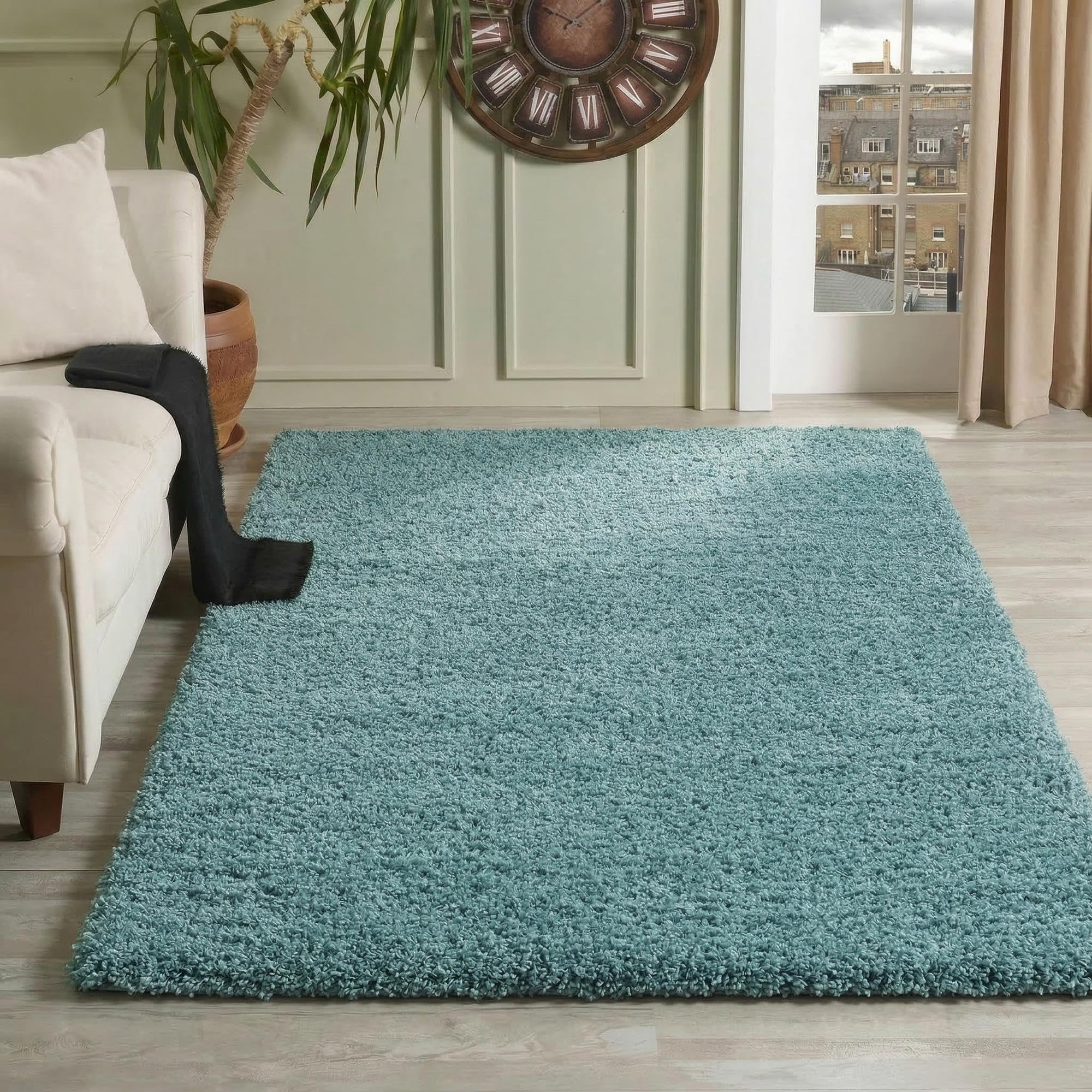 Serdim Rugs Tapis à Poils Longs en polypropylène pour Salon Bleu Canard 120 x 170 cm