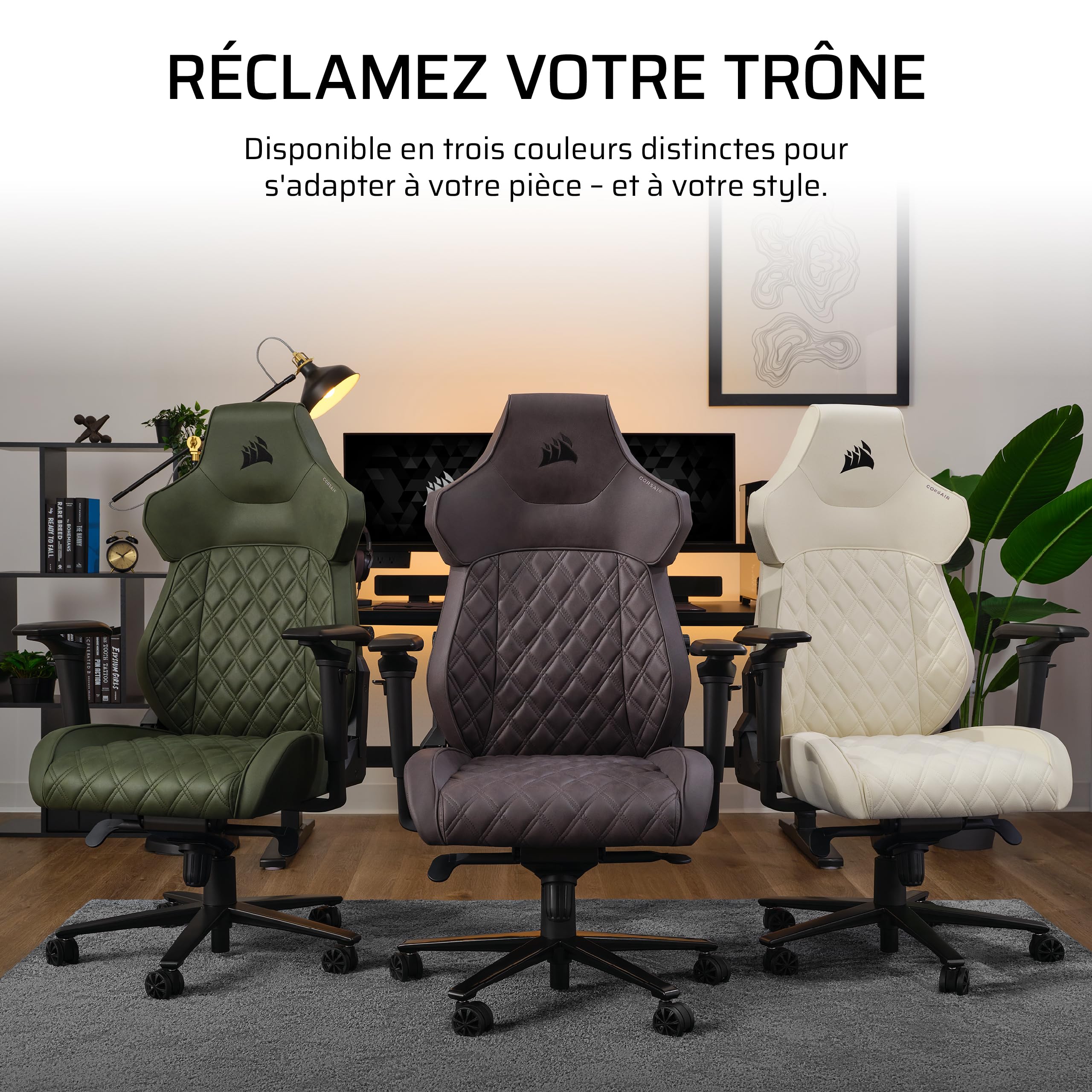 Corsair TC500 Luxe Fauteuil Gaming – Tissu Respirant de Qualité Supérieure – Sièges Larges – Accoudoirs Réglables dans Cinq Directions – Support Lombaire Réglable – Inclinaison 90-135° – Sherwood