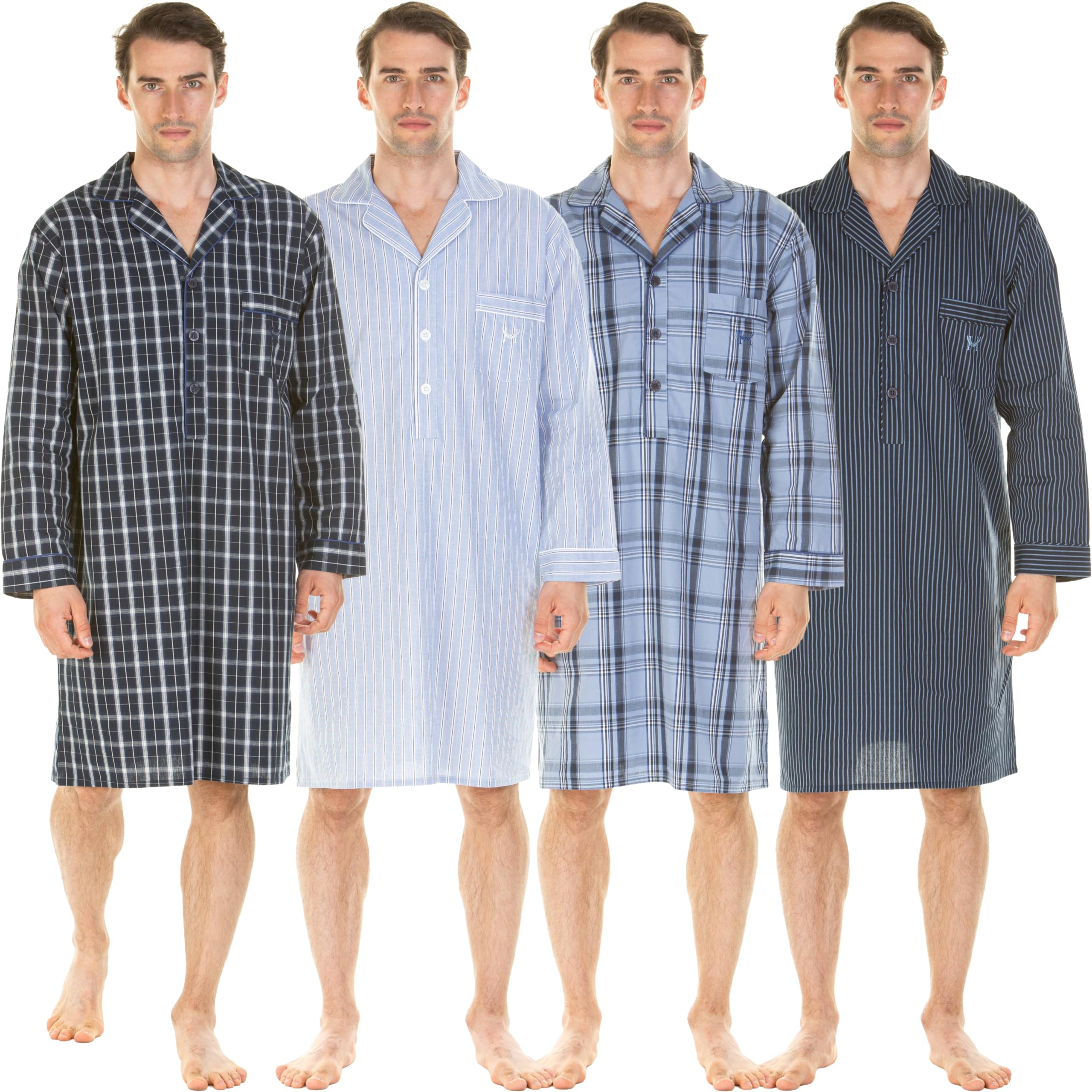 Haigman Men's Yarn-dyed Cotton Rich Poplin Night Shirt Camisa de Noche Hombre