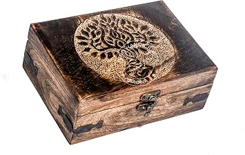 Antique Handmade Wooden Urn Tree of Life Carved Hand Carved Jewelry Box for Women - Mens Jewelry | Jewelry | Home Decor Accent | Decorative Box | Storage and Organizer 7 x 5.5 x 3.5