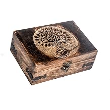 Antique Handmade Wooden Urn Tree of Life Carved Hand Carved Jewelry Box for Women - Mens Jewelry | Jewelry | Home Decor Accent | Decorative Box | Storage and Organizer 7" x 5.5" x 3.5