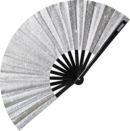 Miniatura 10 de SoJourner Bags Rave Fan – Abanico plegable grande – Abanico de mano Clack para raves, Halloween, Burlesque, atuendos arcoíris para mujeres y