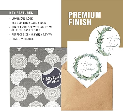 Miniatura 2 de easykart labels Surtido de 24 tarjetas de Navidad con sobres y calcomanías de sellado, 6 diseños de temática bohemia navideña, 5.75 x 4.25 pulgadas