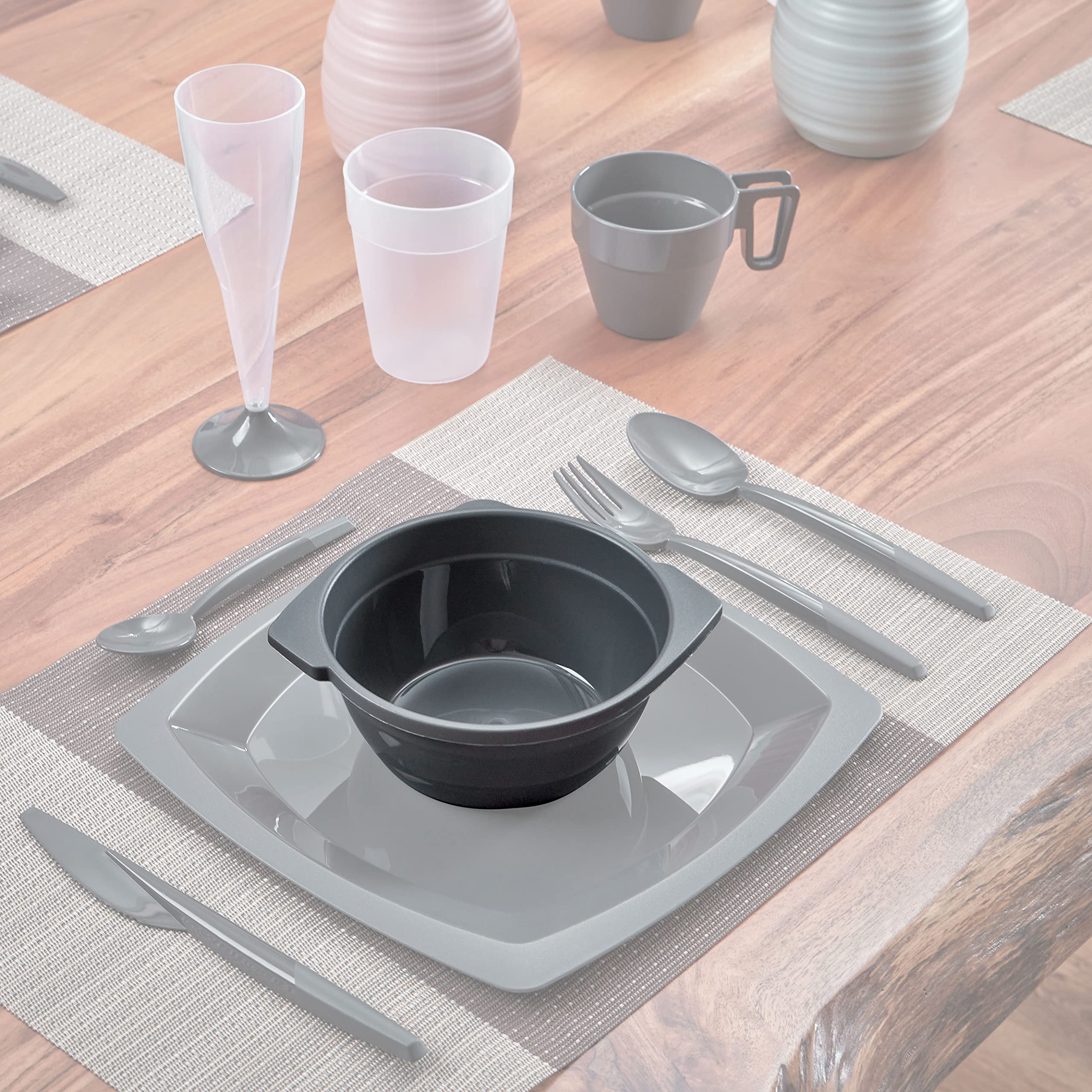 Grizzly Set de bol plastique reutilisable I Set de 30 bols à céréales I Résistant au lave-vaisselle I Incassable I Stable I 100% recyclable I vaisselle camping Anthracite
