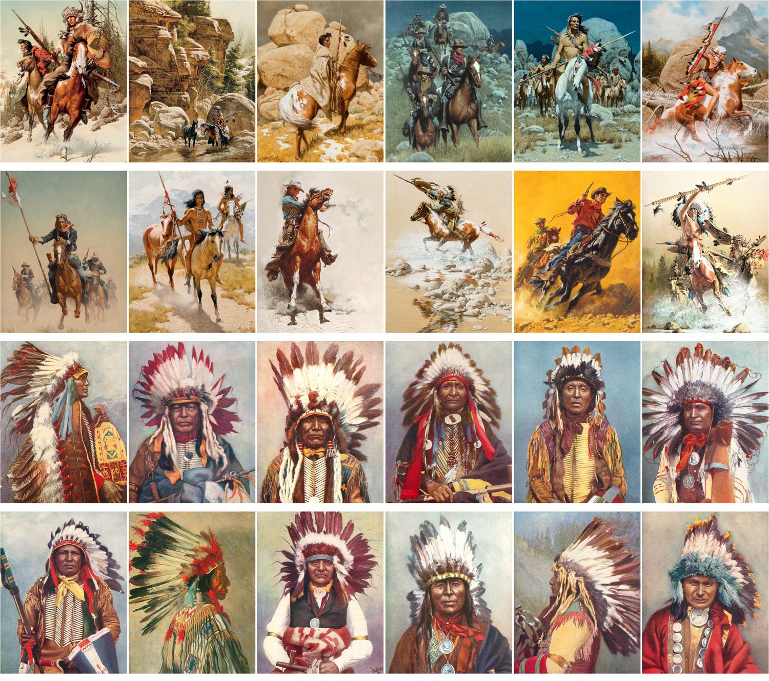 PIXILUV Wilderness Warriors Postcards - 24 Native American Horsemen Art Postcard Collection, 4.5x6", Glossy