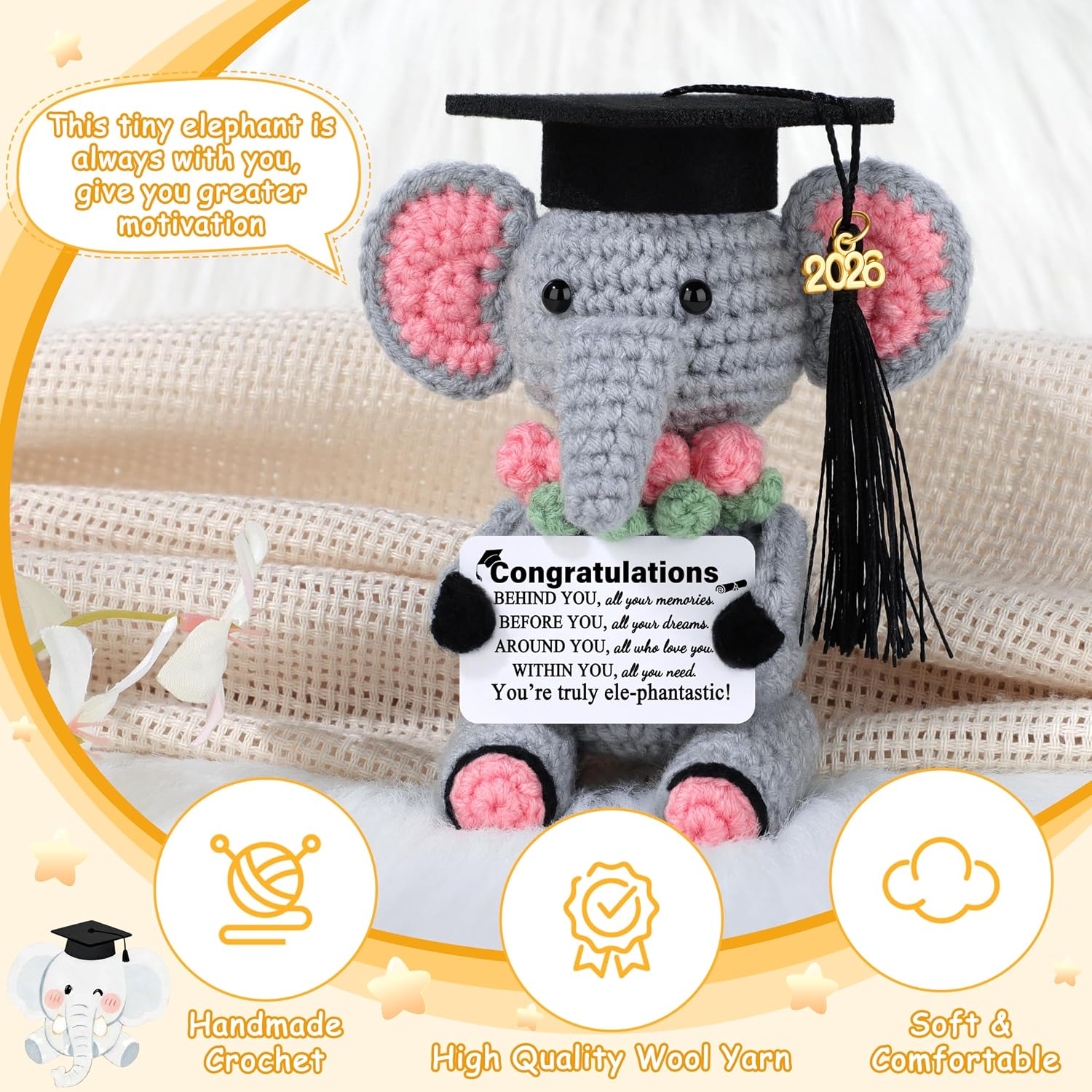 JoycuFF 2026 Graduation Gifts for Women Her Him, Class of 2026 Congratulations Gifts, Emotional Support Elephant Gift for High School College Grads