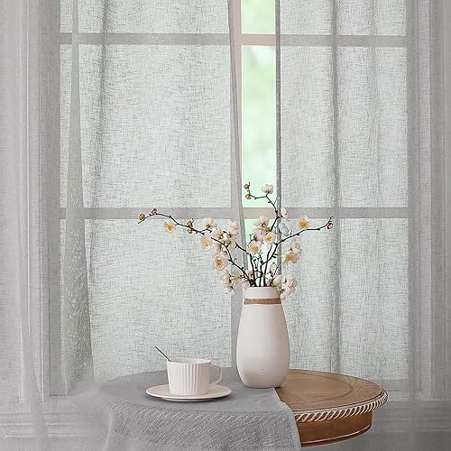 Miniatura 3 de Dianna - Cortinas traslúcidas de lino sintético de 96 pulgadas de largo, 2 paneles, con textura suave filtrante de luz, con bolsillo para barra,
