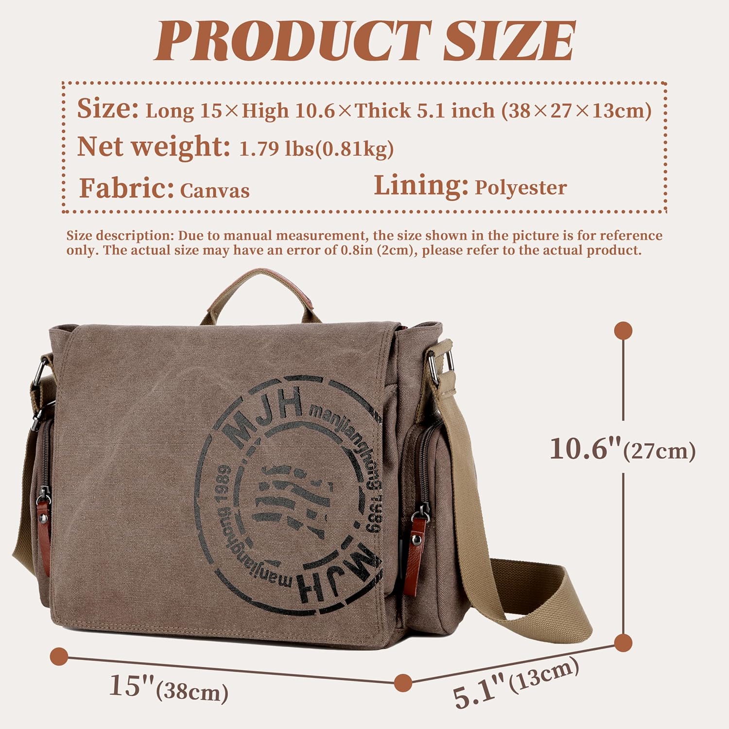 FSD.WG Satchel Messenger Bag for Men Canvas,Travel Shoulder bag 13.5" Laptop Bags - Image 6