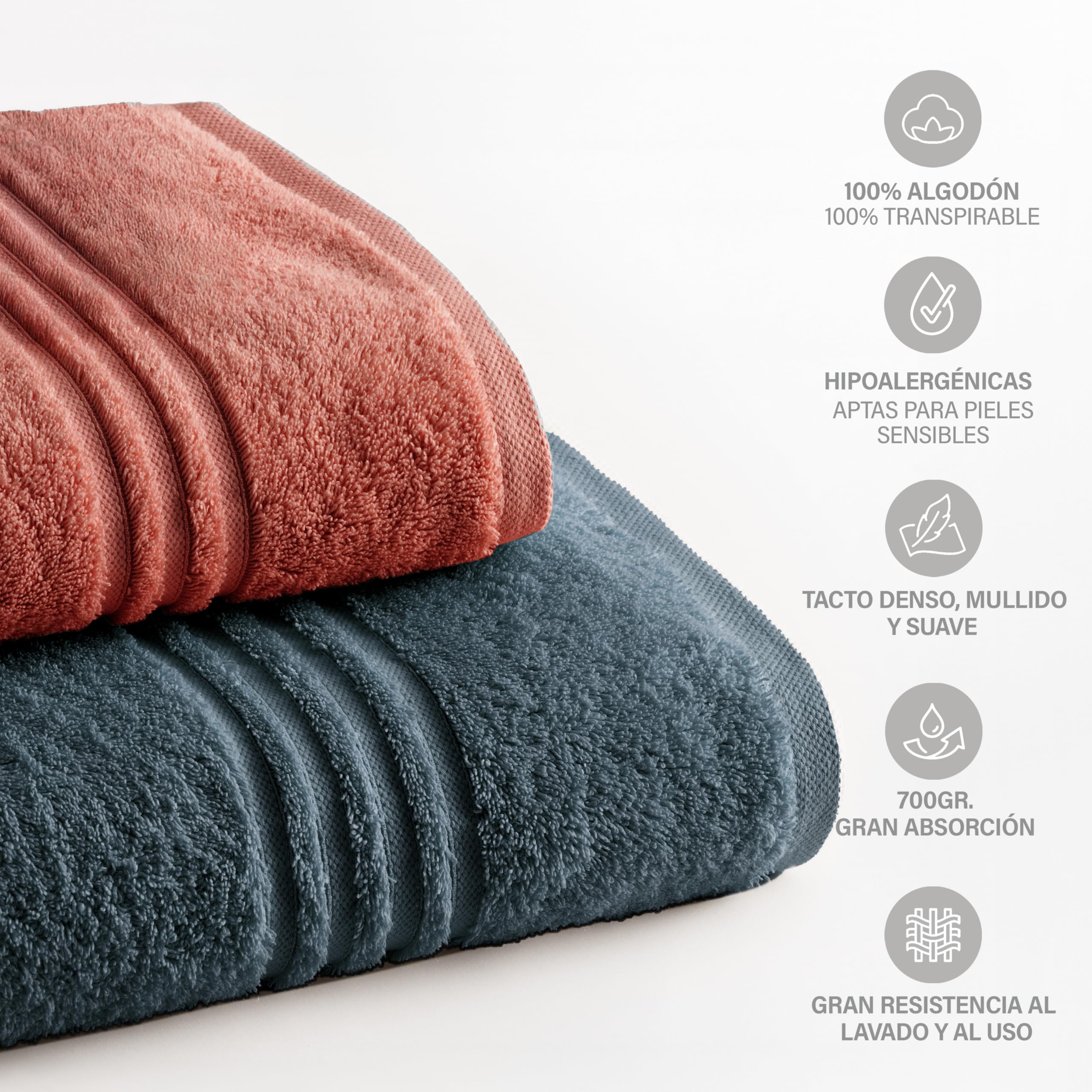 BOHEME Set di 2 bagni grandi Premium terracotta-blu turchese, 100 x 150 cm | Include 2 (100 x 150 cm). 100% cotone, 700 g/m². Morbidi, assorbenti, ad asciugatura rapida e lavabili in lavatrice.