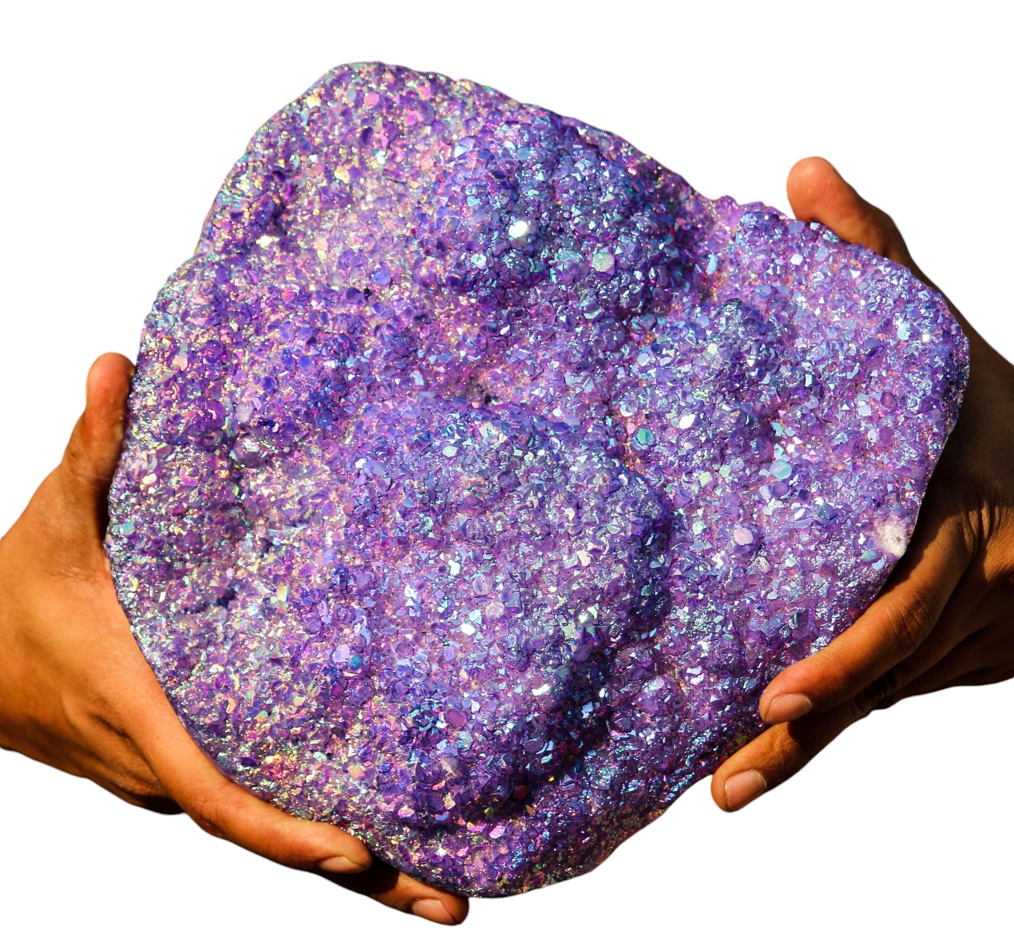 Niebieska aura, ametyst, kryształ, klaster, powlekany tytanem, przezroczysty kwarc uzdrawiające kamienie szlachetne Reiki, prezent, kolorowa, mineralna, tęczowy kryształ, ozdoba, dekoracja do pokoju