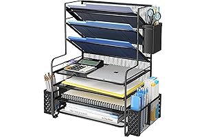 Simple Trending Black 7 Tier Desk File Organizer with Metal Basket