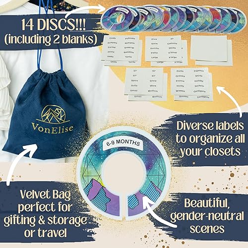 Miniatura 5 de Divisores de armario para bebé, 14 piezas, organizador de ropa de bebé para niño o niña, separadores de edad de doble cara para ropa de bebé, 100