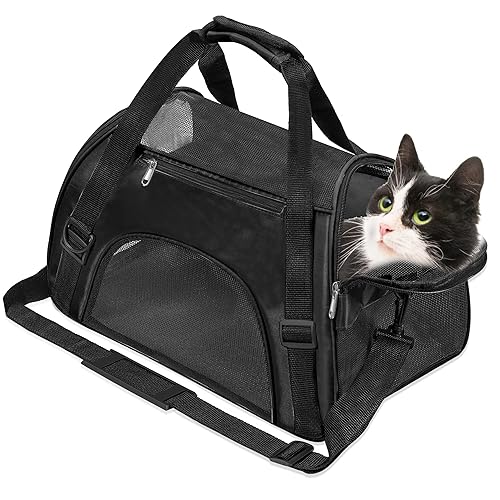 Soft-Sided Foldable Cat/Dog/Pet/Puppy Carrier Bag,Portable Pets Travel Carriers For Cats/Dogs/Pets With Shoulder Strap & Removable Mat,Durable Comfort Cat Basket Airline Approved(Black,Medium) - Black M