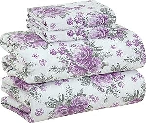 Bliss Casa 4 Piece 100% Cotton Flannel Sheets Queen Size Bed Set - Warm & Extra Soft - Deep Pockets, Breathable, All Seasons Comfy - Double Brushed Bed Sheet (Sabrina)