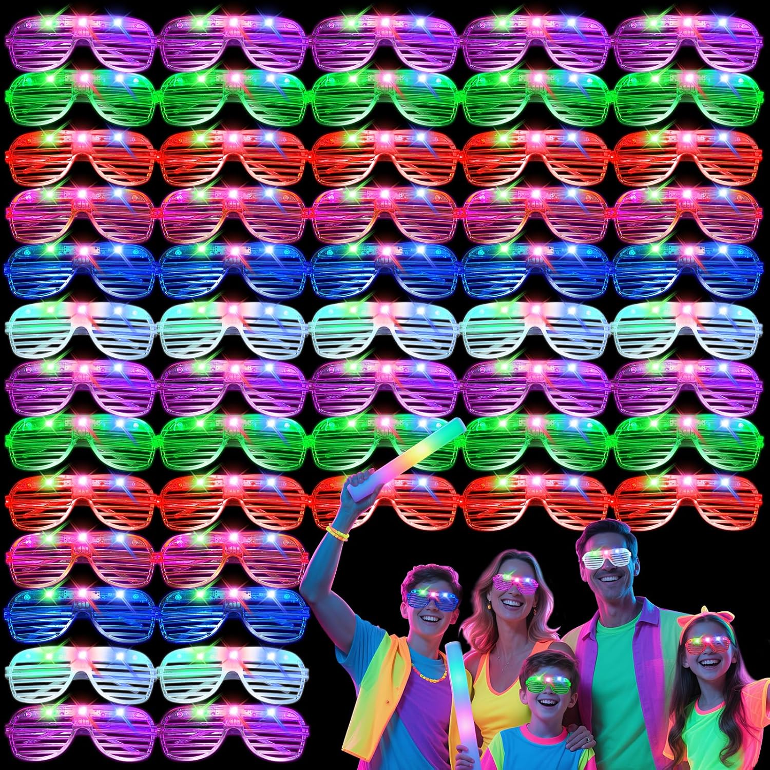 42 PCs LED Glasses,Light Up Glasses,Glow Glasses Glow In The Dark Party Supplies Suitable For Kids/Adults, 3 Light up Modes, 6 Neon Colors Rave Party,Wedding, Birthday, Concert, New Year, Carnival