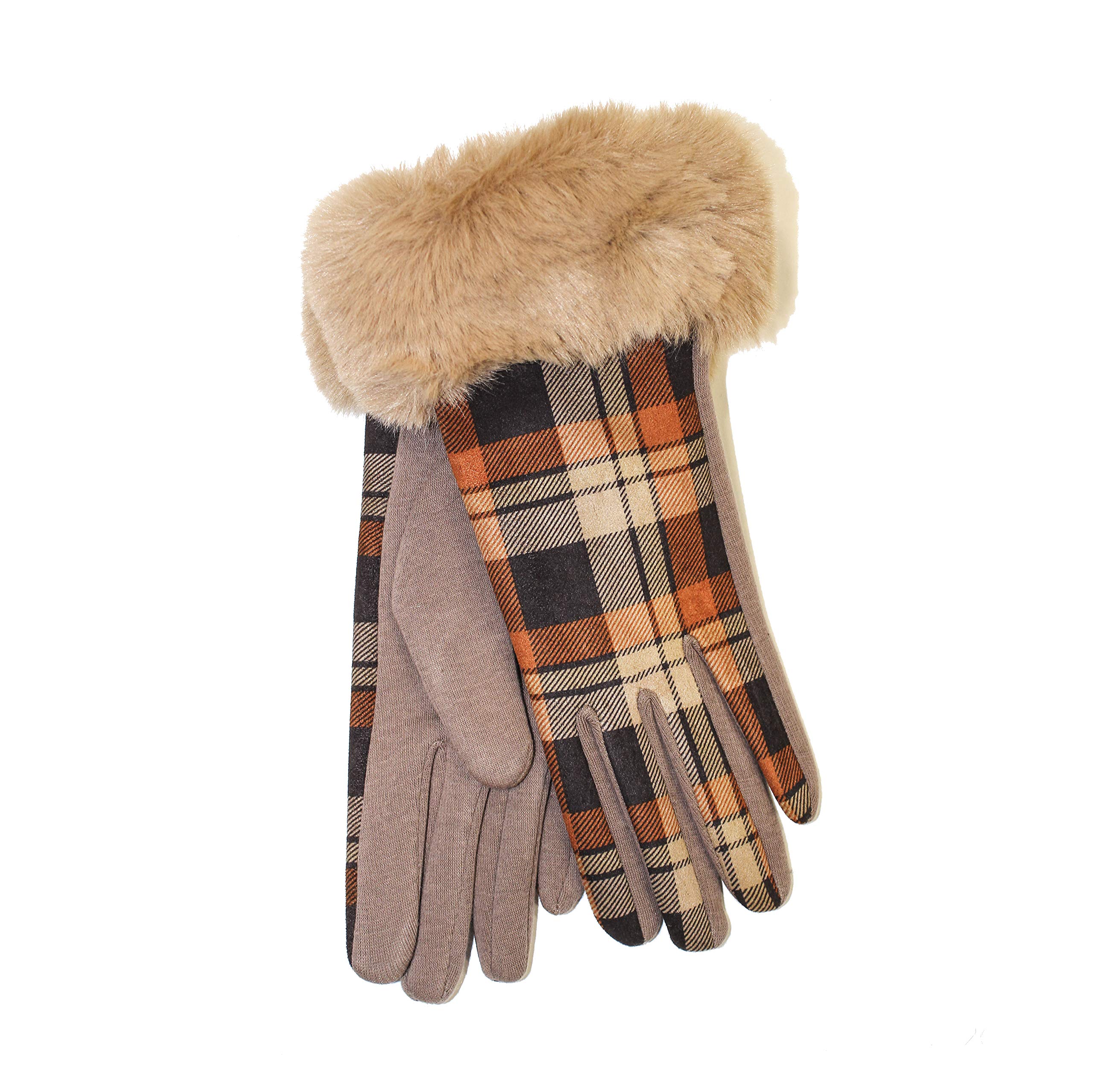 Heritage Traditions Womens Ladies Faux Fur Trim Tartan Boxed Gloves (Camel)