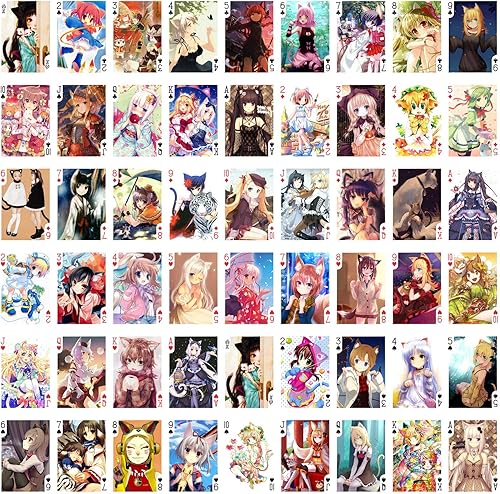 Miniatura 2 de Neko - Juego de cartas de anime (baraja de póquer, 54 cartas, todas diferentes), lindo Neko Catgirl Japón Manga Anime