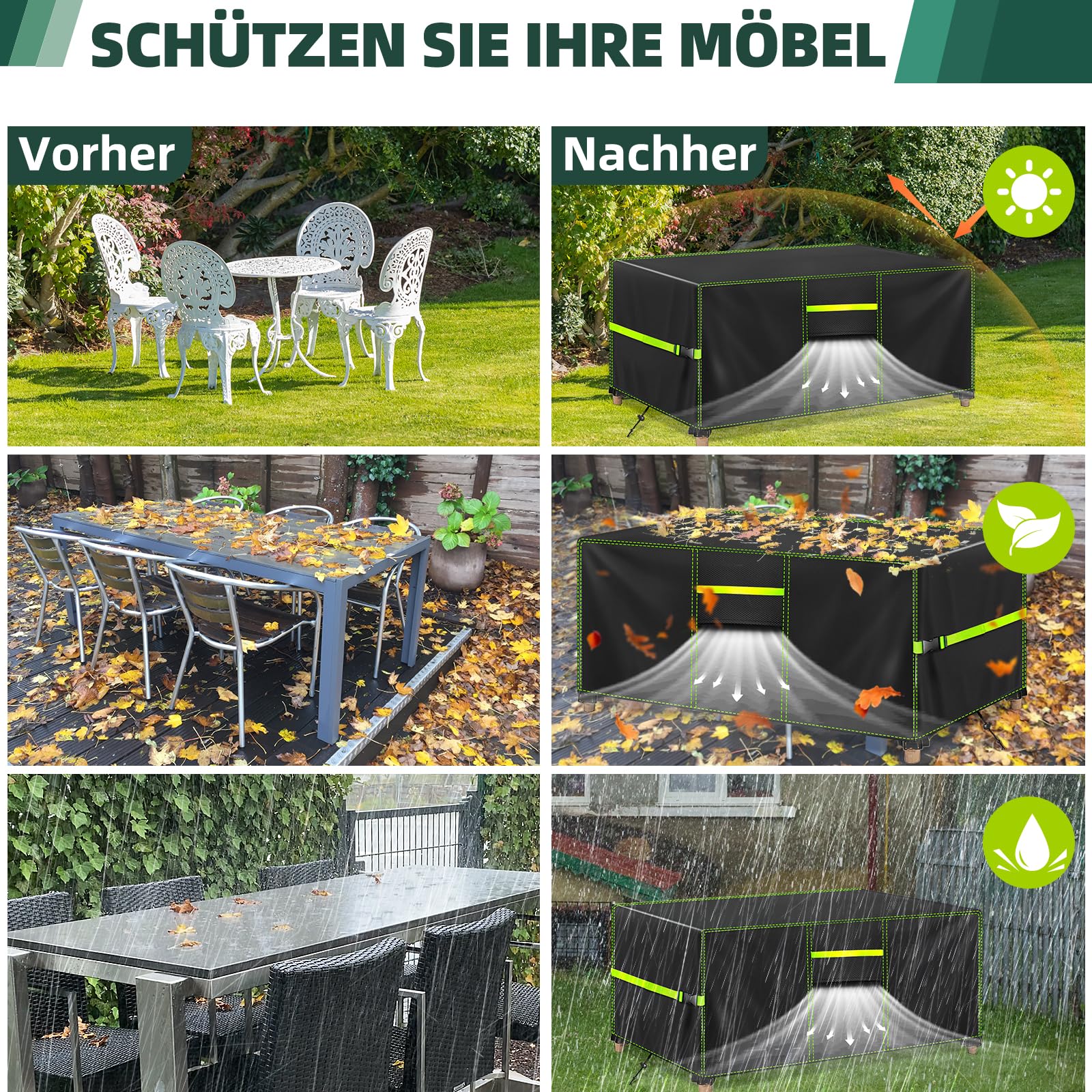 Housse de protection imperméable pour meubles de jardin, résistante à l'hiver, bâche Oxford 420D, pour table de jardin, meubles de terrasse, rectangulaire, 280 x 204 x 106 cm