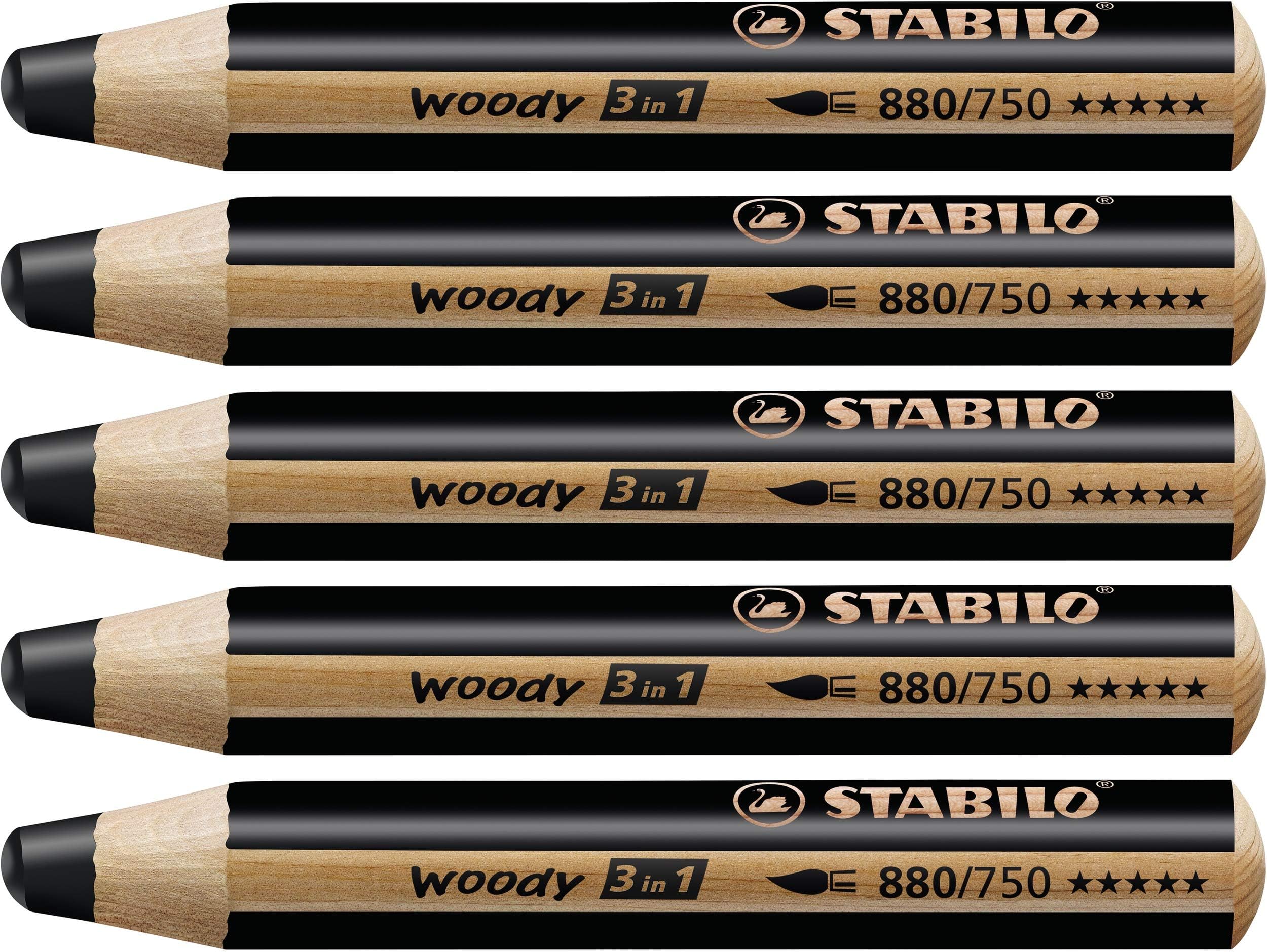 Multi-Talented Pencil - STABILO woody 3 in 1 - Pack of 5 - Black