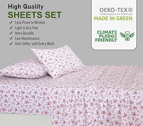 Miniatura 7 de RUVANTI Sábanas 100% algodón percal tamaño Queen, diseño floral refrescante y transpirable, duraderas, con una sensación nítida, suave y cómoda,