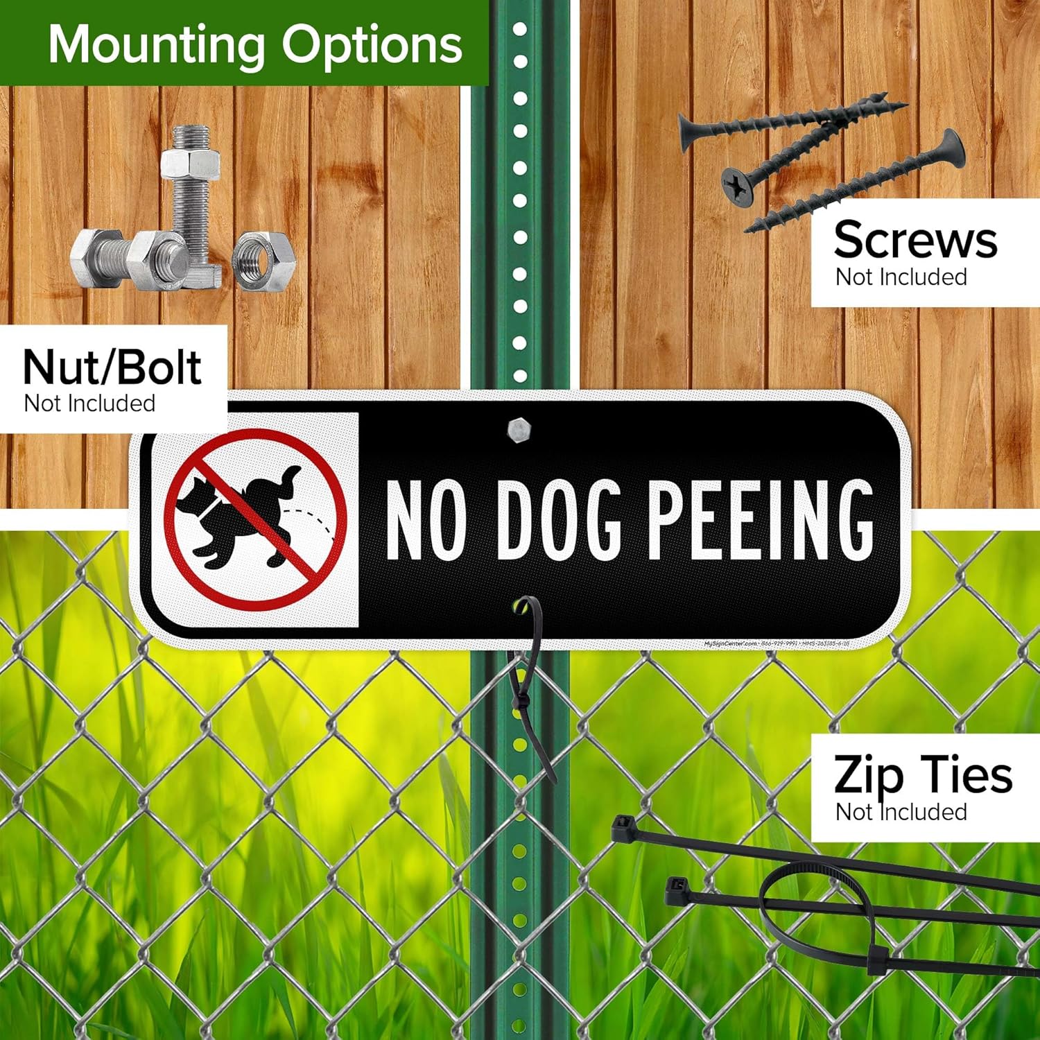 No Dog Peeing With Graphic Sign, 6x18 Inches, 3M EGP Reflective .063 Aluminum, Fade Resistant, Made in USA by My Sign Center