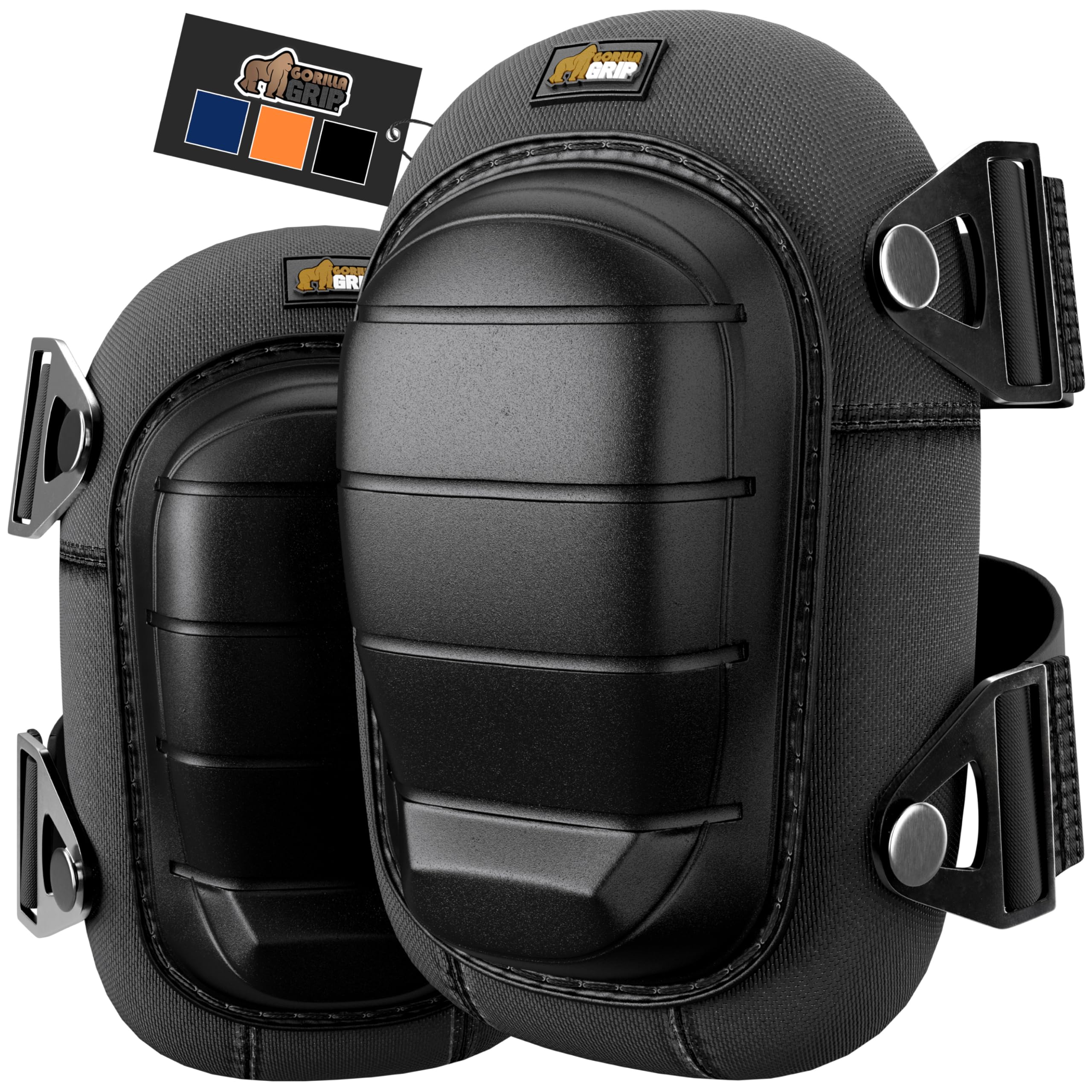 Gorilla Grip Adjustable Safety Knee Pad Set, Heavy Duty Durable Kneeling Pads for Work, Anti Slip Fasteners, Comfortable Gel Padding, Supportive Pads During Construction, Gardening Tool, Black