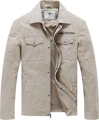 WenVen Mens Casual Canvas Cotton Military Lapel Jacket