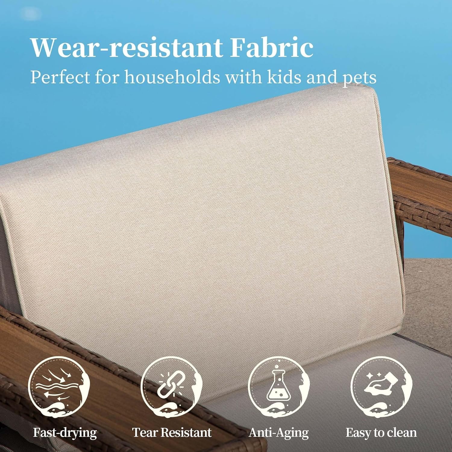 U-Shaped 6-Piece Outdoor Sectional Sofa Set with 10" Cloud Cushions, All-Weather PE Rattan Wicker Patio Furniture Conversation Set for Garden, Backyard, Beige