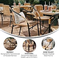 Vista 5 de Flash Furniture Lila Paquete de 2 Sillas Apilables de Ratán Beige para Restaurante Interior-Exterior