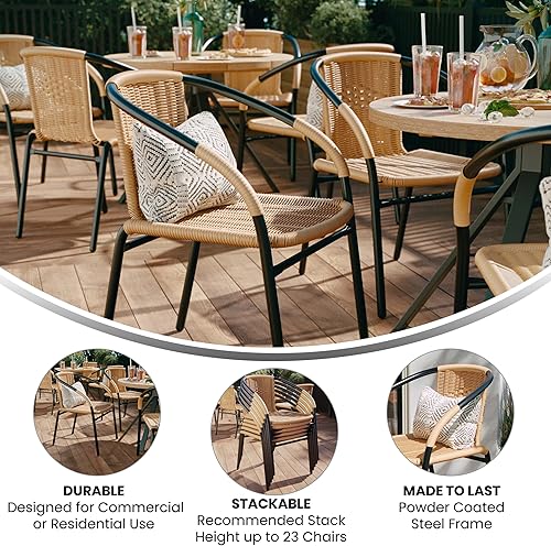Miniatura 5 de Flash Furniture Lila Paquete de 2 Sillas Apilables de Ratán Beige para Restaurante Interior-Exterior