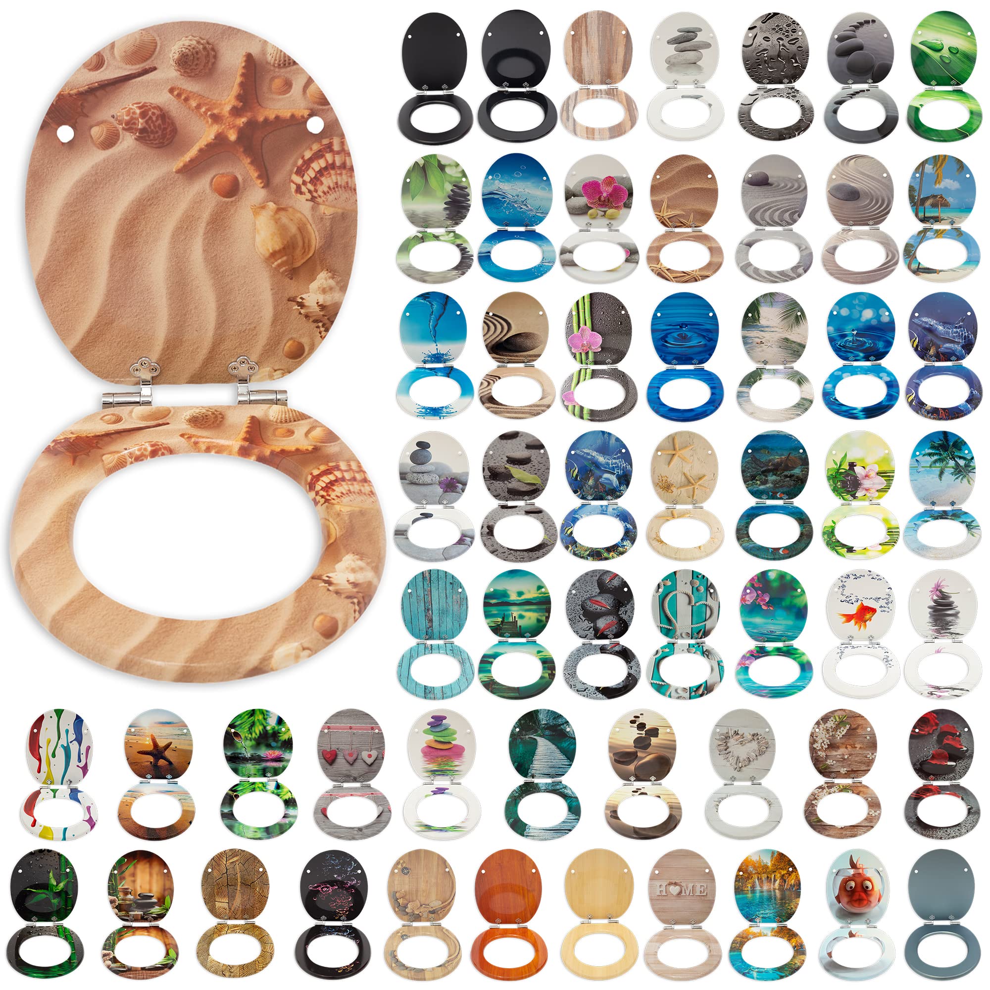 SG Traders® Toilet Seat with Soft Close - Wooden Toilet Seat Cover with Zinc Alloy Hinges, Comfortable Toilet Seat Covers with Colorful Designs Easy to Install, Assembly (Aral)