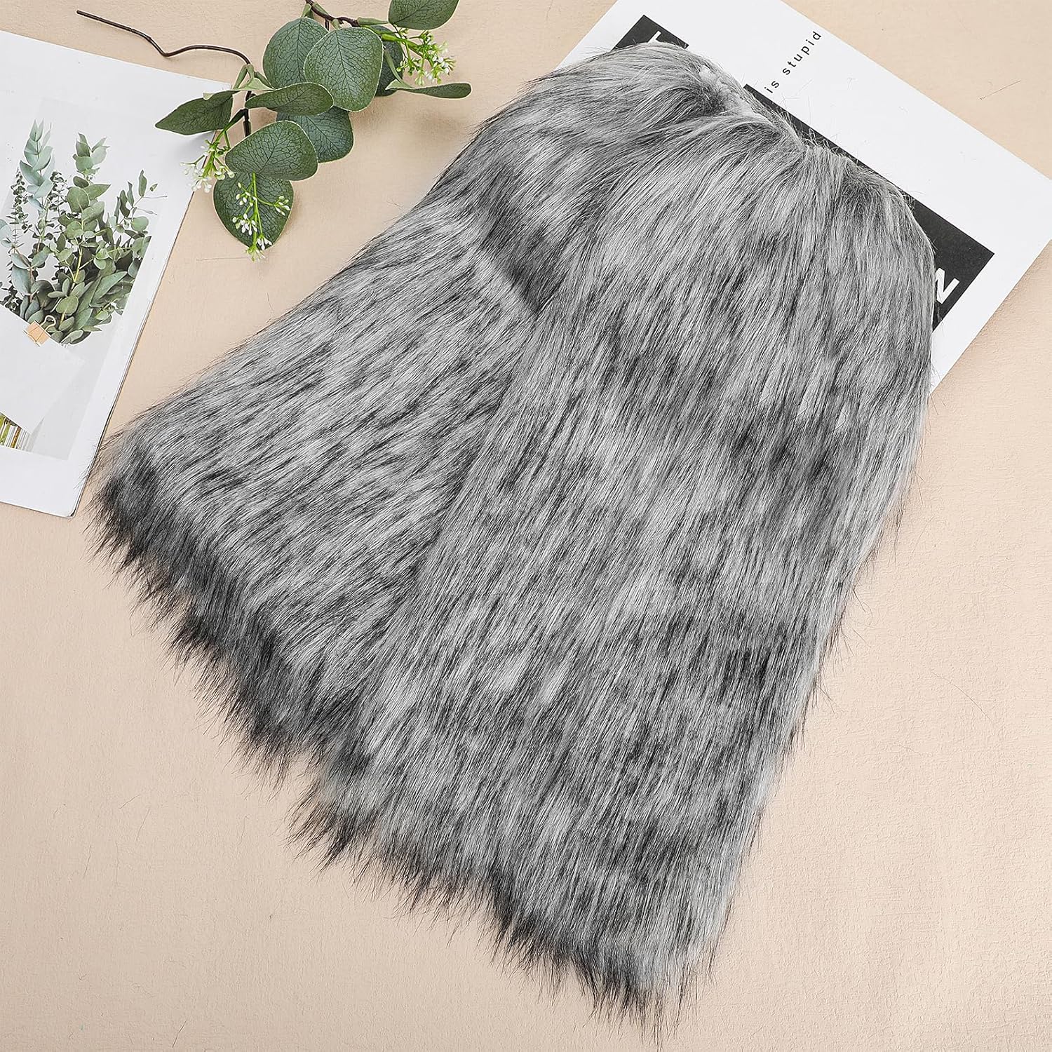 XEPST Faux Fur Fuzzy Leg Warmers Furry Boot Covers for Women, Women's Fur Leg Warmers Warm Fuzzy Boot Cuff Boot Sleeves for Party Costumes, Tie Dye Style, Grey + White - Image 6
