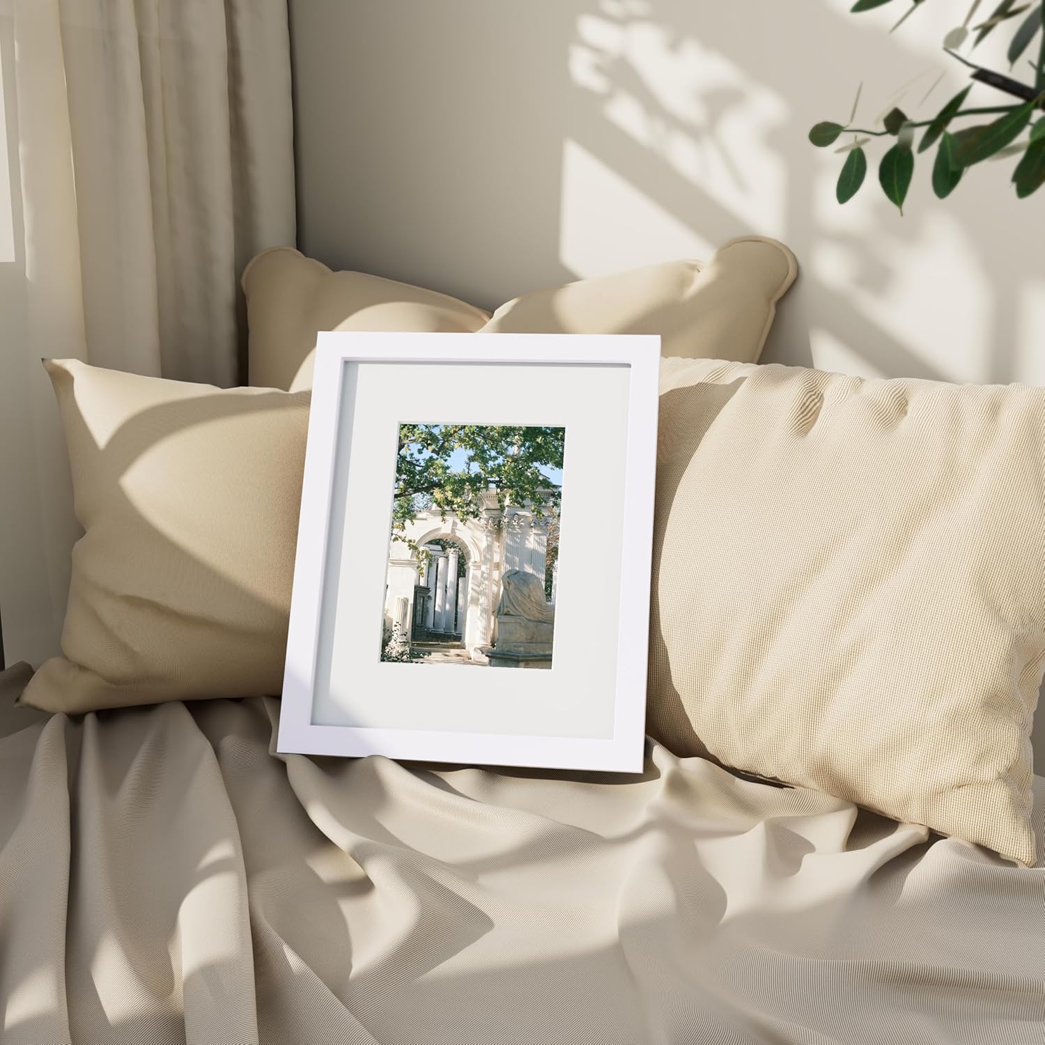 Vittanly 8x10 Picture Frame, Engineered Wood with Shatter Resistant Plexiglass, Display Pictures 5x7 with Mat or 8x10 without Mat, Photo Frame for Wall or Table Top Display, White, 1 Pack - Image 2