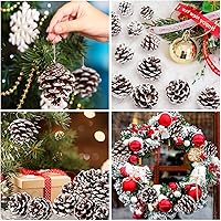 Vista 6 de Whaline 25 piñas de pino natural de Navidad a granel, piñas rústicas de nieve con cadena de piña, colgante de cono de pino, adorno colgante