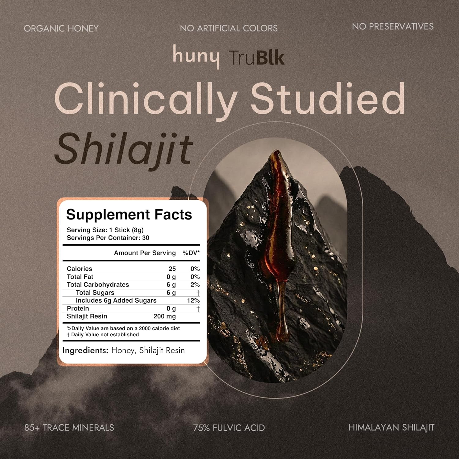 HUNY Bee Energized Shilajit Honey Sticks | Functional Raw Honey + TruBlk Clinically Studied Pure Himalayan Shilajit | 85+ Trace Minerals & Fulvic Acid for Clean Energy | 30 Count - Image 4
